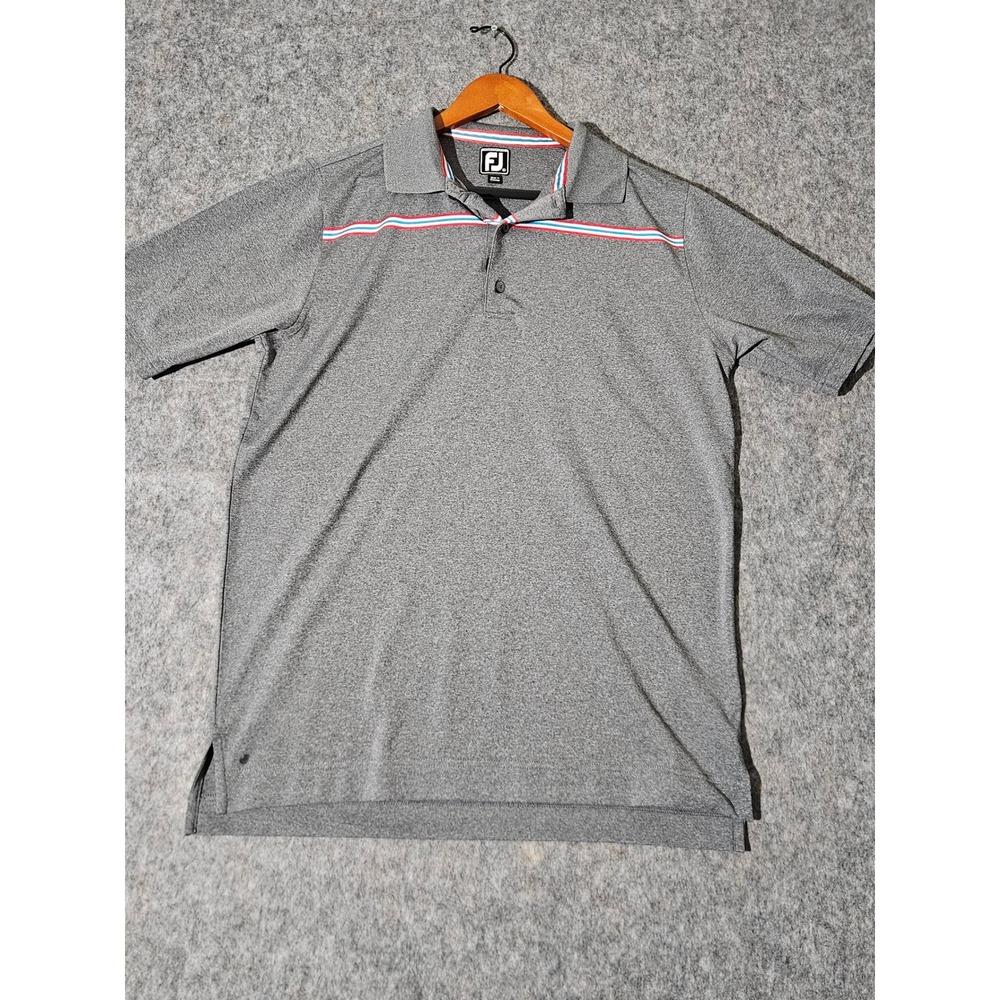 FootJoy Polo Shirt Mens Medium Gray Athletic Fit Short Sleeve Stripe Golf